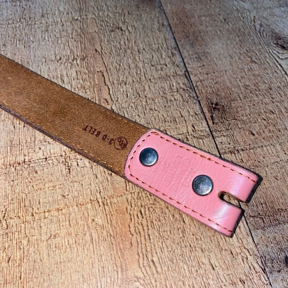 DDD 3D Pink Leather Belt Studded Rhinetsone Western Cowgirl‎ Youth 24 No Buckle